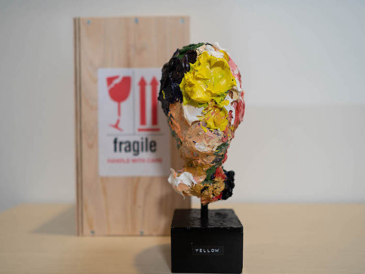 Yellow abstract sclpture contemporary portrait 